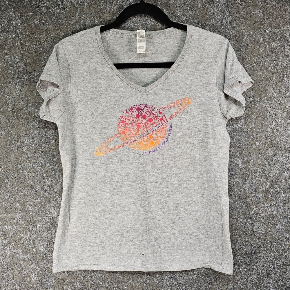 Gildan Space Graphic Tee, "U.S. SPACE & ROCKET CENTER", Gray, Size Large, FLAW